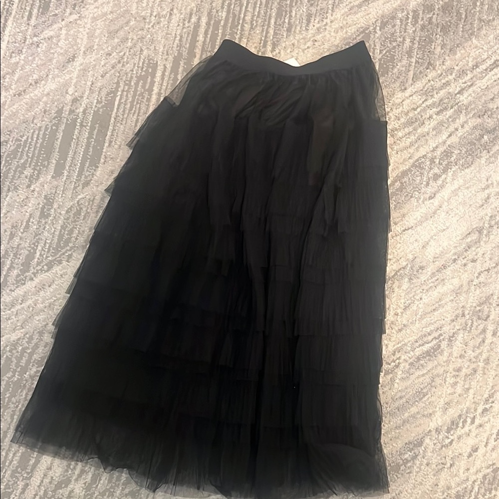 Studio West Black Tiered Tulle Maxi Skirt